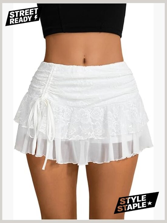 Dresses & Skirts - Y2k Lace Ruffle Mini Skirt High Waist Layered Skort Boho Outfits